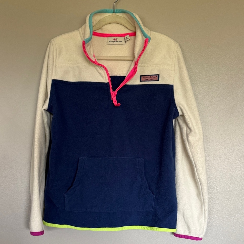 Vineyard Vines Kids Navy and Cream Quarter-Zip Fleece